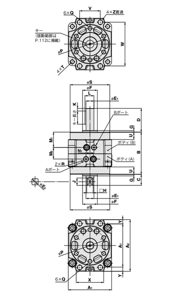 Single vane / double vane type CRB1BW□-□S / D <Port location: side ported> dimensional drawing