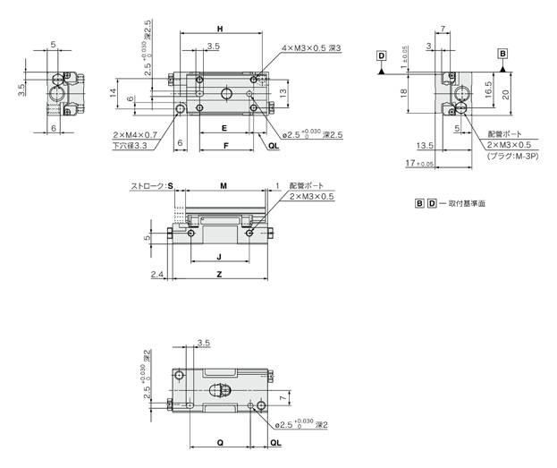 Tavola di traslazione pneumatica serie MXPJ6 per schema di disegno MXPJ6-5